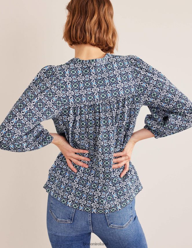 Blue Tile Clothing Printed Notch Neck Top Boden Women L466L6962