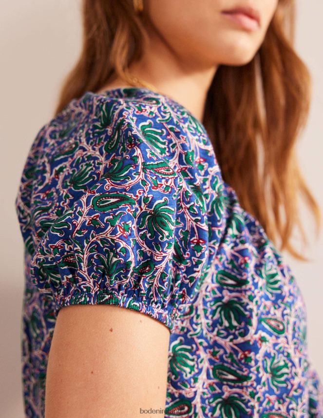 Blue Wave & Botanic Vine Clothing V-Neck Jersey Swing Top Boden Women L466L6108