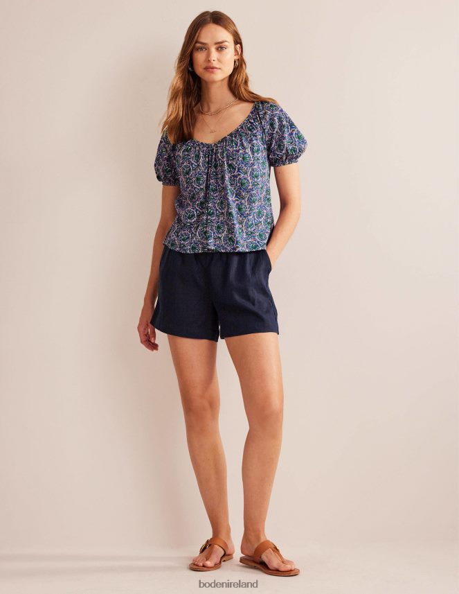 Blue Wave & Botanic Vine Clothing V-Neck Jersey Swing Top Boden Women L466L6108