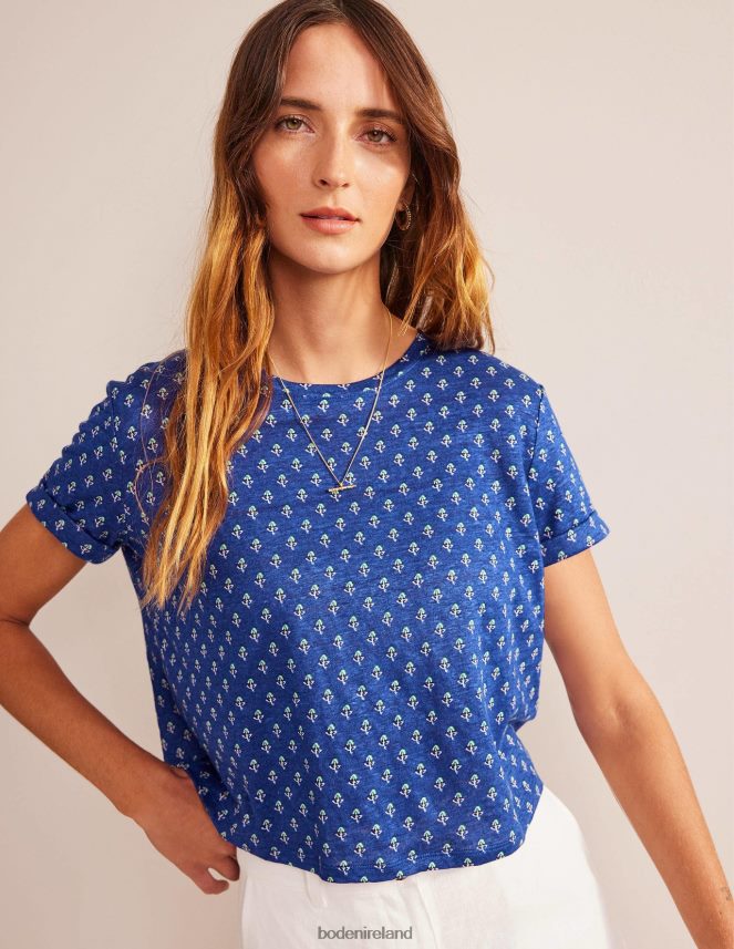 Blue Wave & Tulip Blush Clothing Printed Linen T-shirt Boden Women L466L61131
