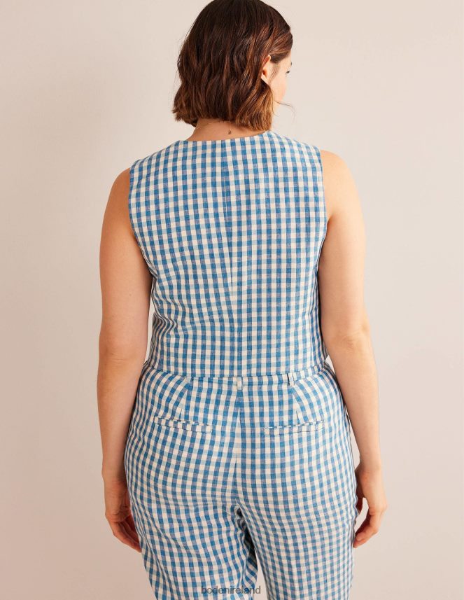 Blue and White Gingham Clothing Tailored Linen Waistcoat Boden Women L466L62564