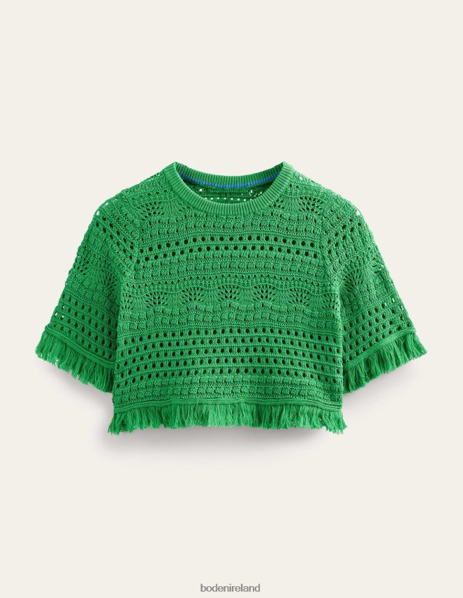 Bright Green Clothing Cropped Fringe Crochet T-Shirt Boden Women L466L61059