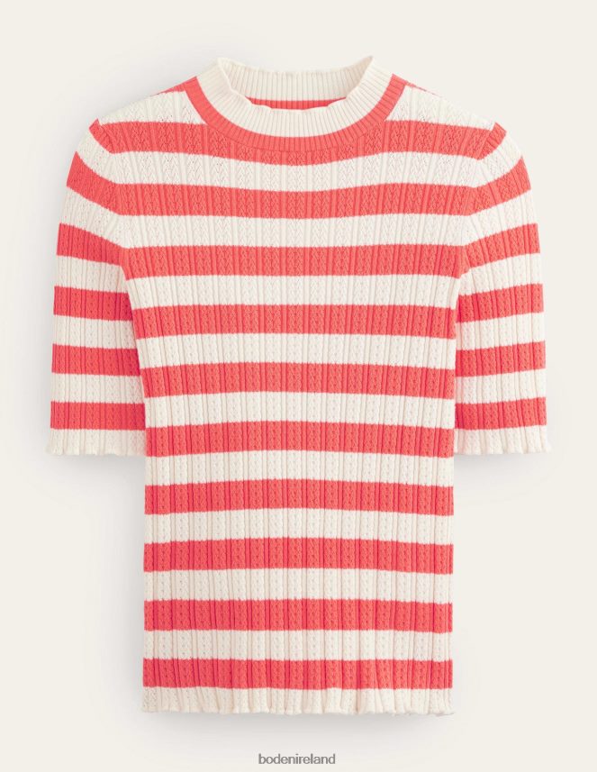 Bright Watermelon Stripe Clothing Ribbed Pointelle High Neck Top Boden Women L466L61866