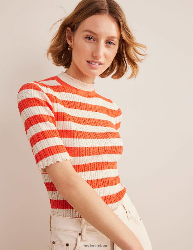 Bright Watermelon Stripe Clothing Ribbed Pointelle High Neck Top Boden Women L466L61866