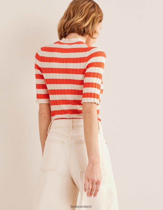 Bright Watermelon Stripe Clothing Ribbed Pointelle High Neck Top Boden Women L466L61866