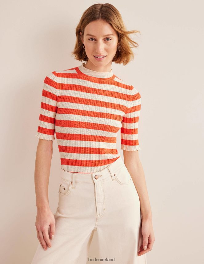 Bright Watermelon Stripe Clothing Ribbed Pointelle High Neck Top Boden Women L466L61866