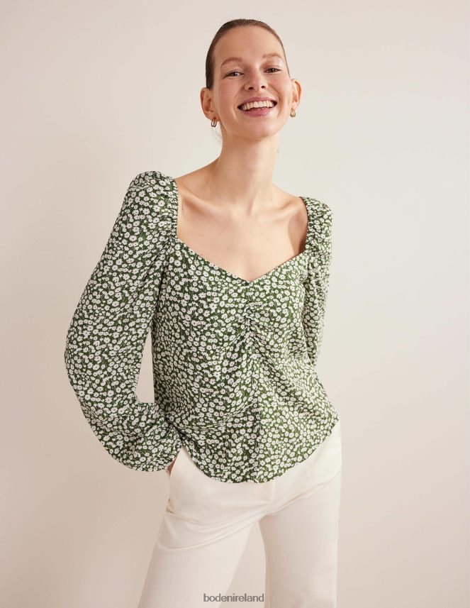 Broad Bean & Tulip Sprig Clothing Sweetheart Printed Top Boden Women L466L61943
