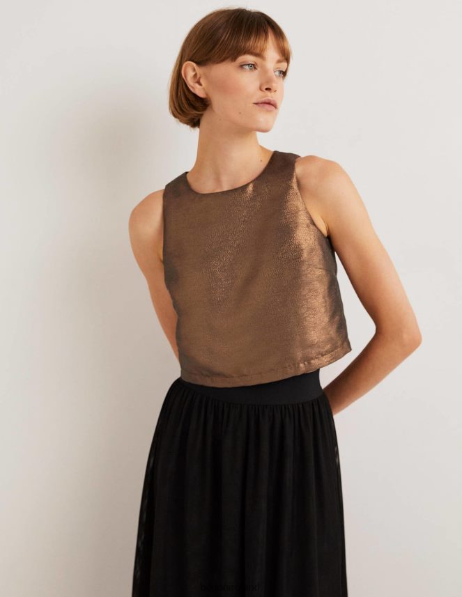 Bronze Lurex Clothing Scarlett Cropped Top Boden Women L466L62012