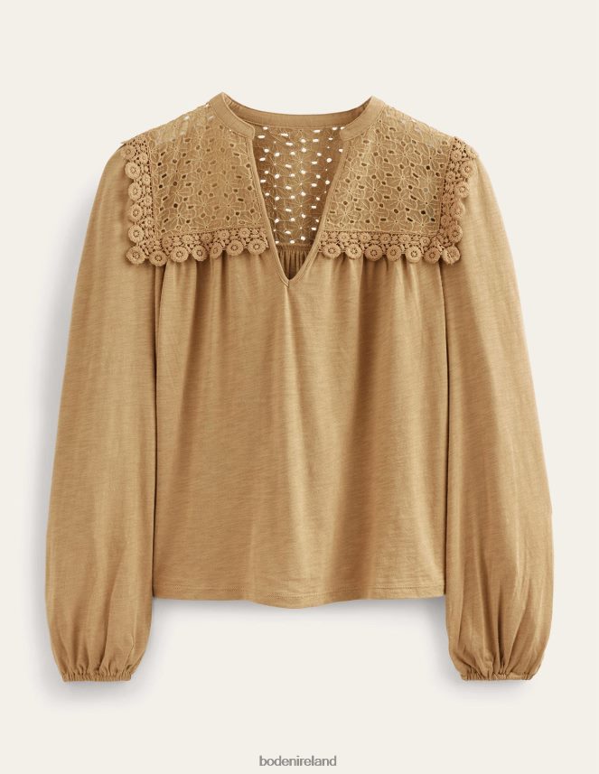 Camel Clothing Notch Neck Woven Mix Top Boden Women L466L61812