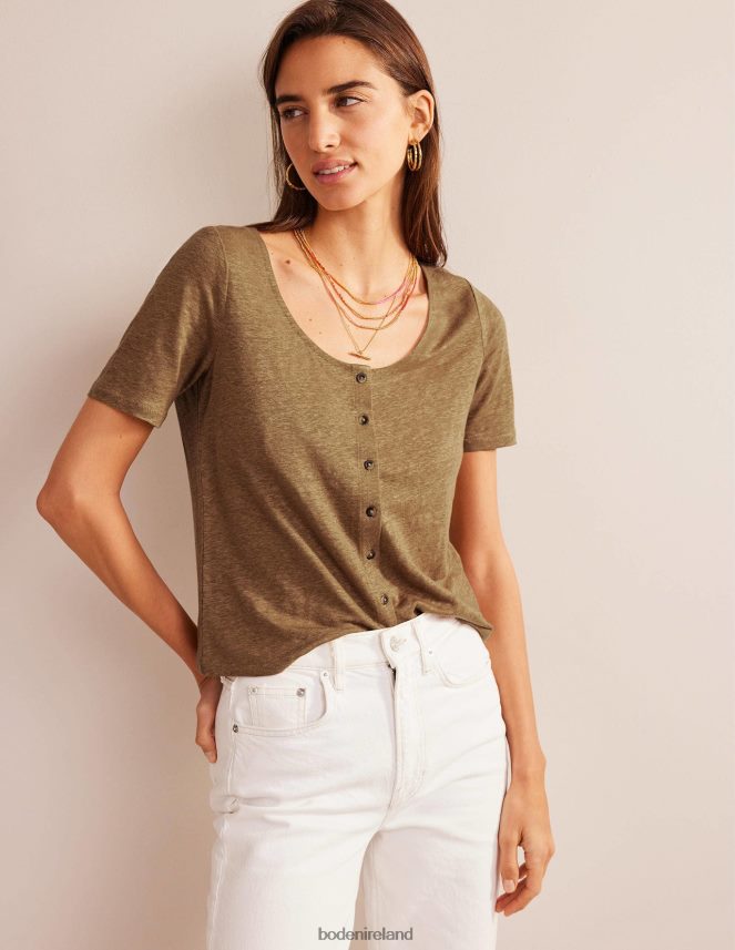 Camel Clothing Scoop Neck Linen T-shirt Boden Women L466L61113