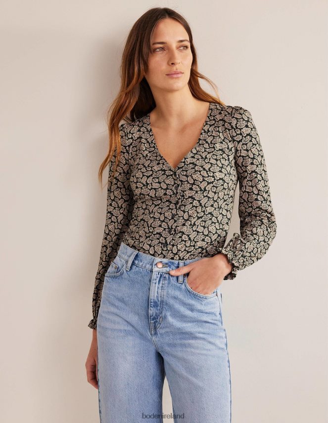 Cavelo Nero & Paisley Pop Clothing Button Front V-Neck Top Boden Women L466L62262