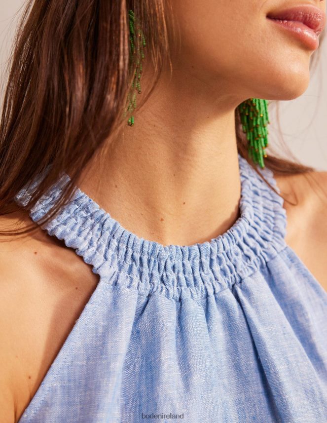 Chambray Clothing Linen Smocked Halter Top Boden Women L466L6183