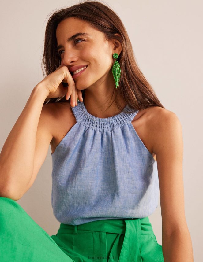 Chambray Clothing Linen Smocked Halter Top Boden Women L466L6183