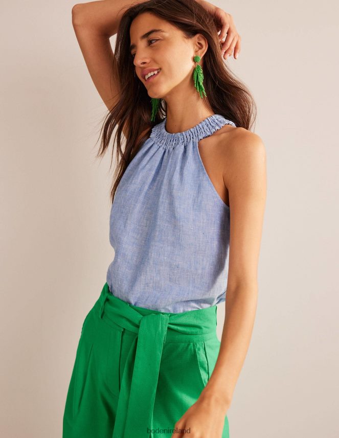 Chambray Clothing Linen Smocked Halter Top Boden Women L466L6183