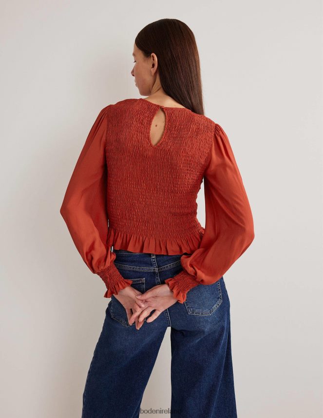 Chili Oil Clothing Crew Neck Smocked Bodice Top Boden Women L466L61982