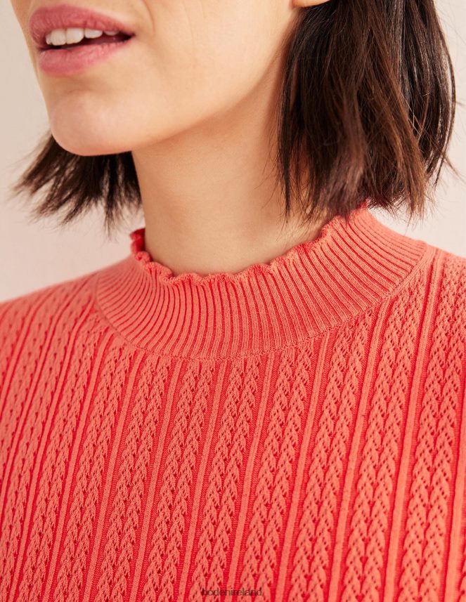 Coral Clothing Ribbed Pointelle High Neck Top Boden Women L466L61974