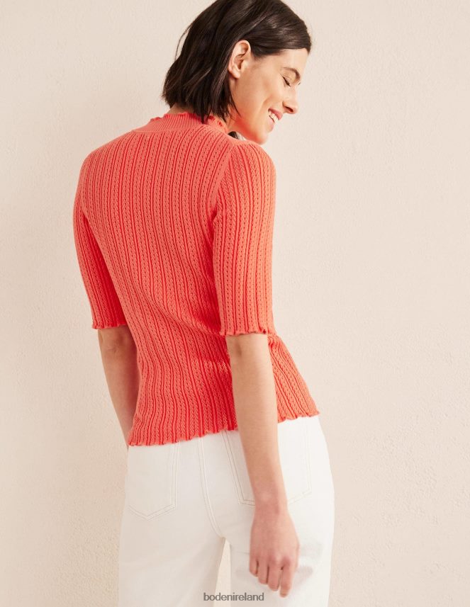 Coral Clothing Ribbed Pointelle High Neck Top Boden Women L466L61974