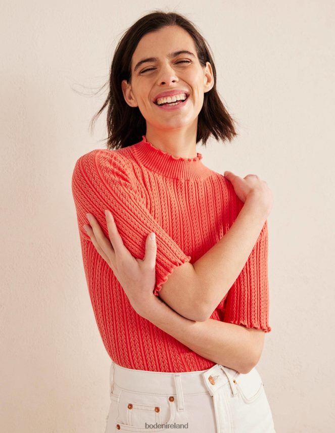 Coral Clothing Ribbed Pointelle High Neck Top Boden Women L466L61974