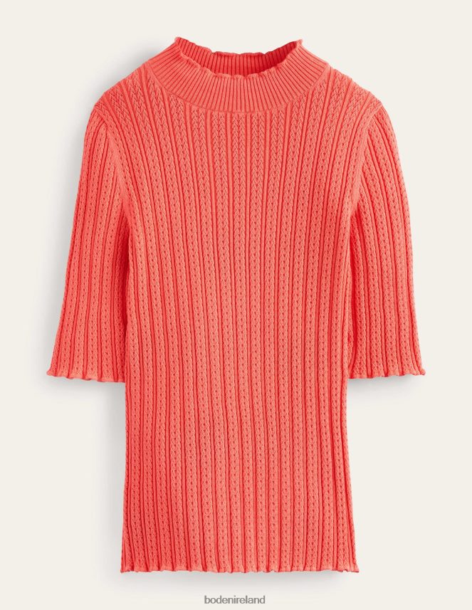 Coral Clothing Ribbed Pointelle High Neck Top Boden Women L466L61974