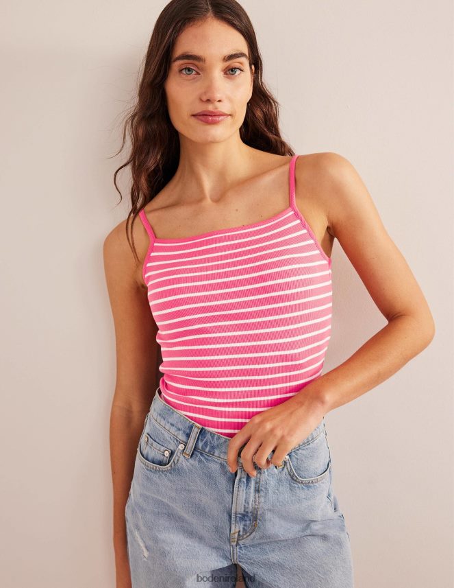 Coral Sunset/Ivory Clothing Square Neck Ribbed Tank Top Boden Women L466L61748