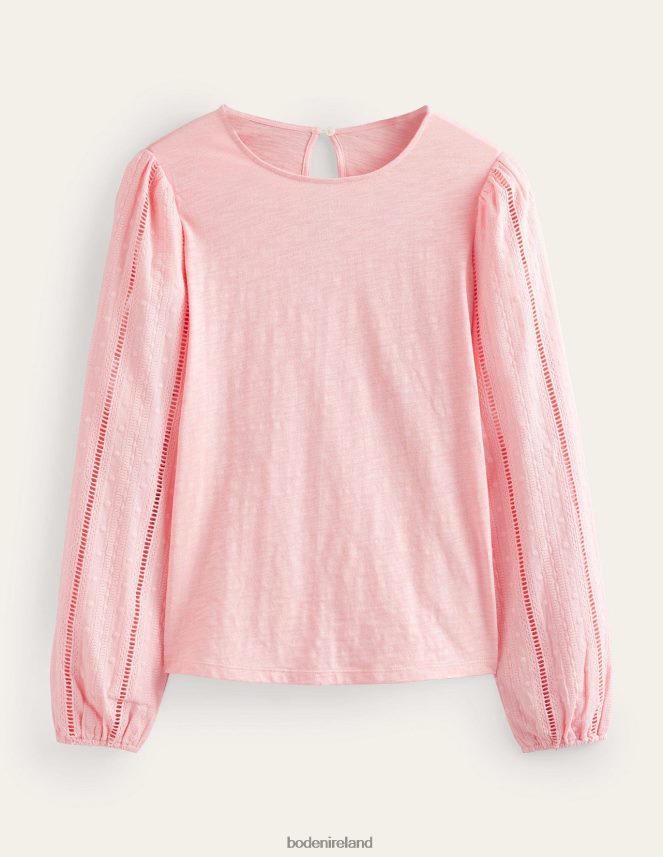 Dahlia Pink Clothing Crew Neck Broderie Sleeve Top Boden Women L466L62503