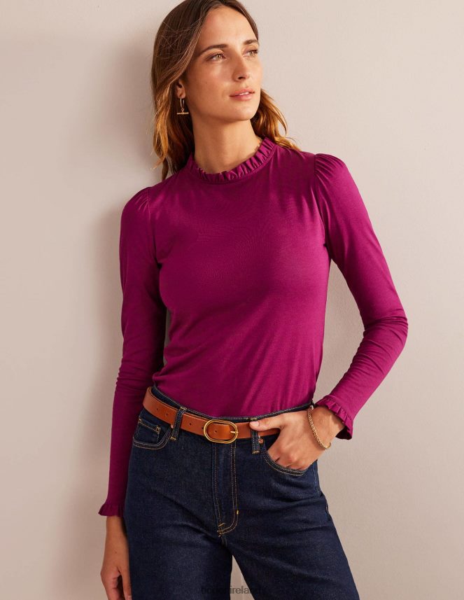 Damson Berry Clothing Supersoft Frill Detail Top Boden Women L466L697