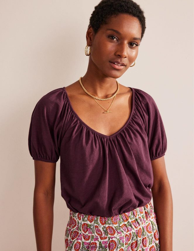 Dark Burgundy Clothing V-Neck Jersey Swing Top Boden Women L466L6124