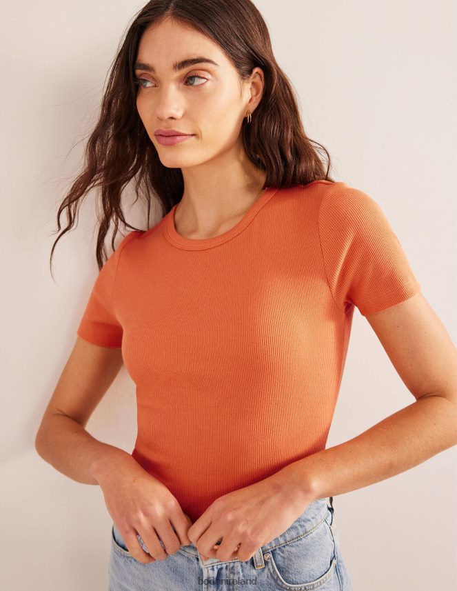 Dusty Orange Clothing Cotton Ribbed T-Shirt Boden Women L466L61696