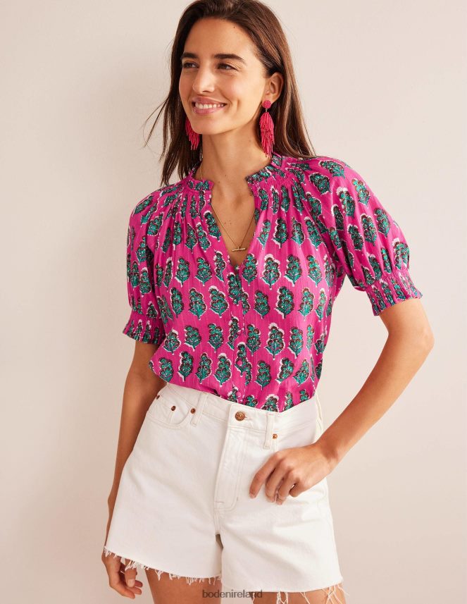 Festival Pink & Artisan Bloom Clothing Smocking Detail Pretty Top Boden Women L466L62193