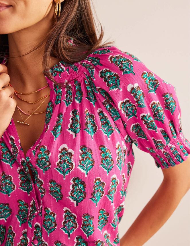 Festival Pink & Artisan Bloom Clothing Smocking Detail Pretty Top Boden Women L466L62193