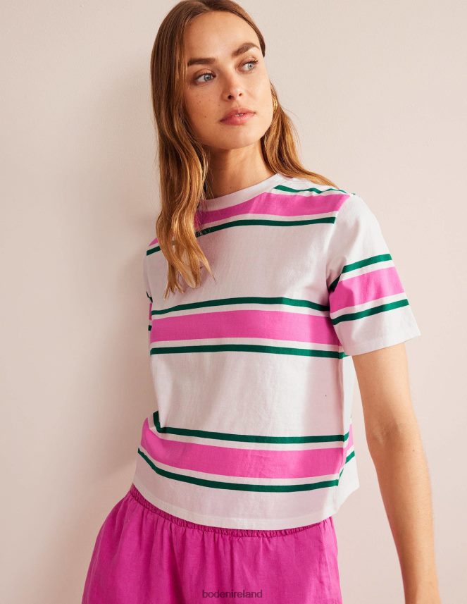 Festival Pink/Bright Emerald Clothing Boxy Stripe T-Shirt Boden Women L466L62263