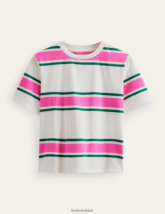 Festival Pink/Bright Emerald Clothing Boxy Stripe T-Shirt Boden Women L466L62263