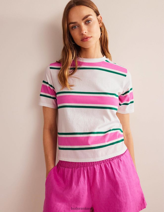 Festival Pink/Bright Emerald Clothing Boxy Stripe T-Shirt Boden Women L466L62263