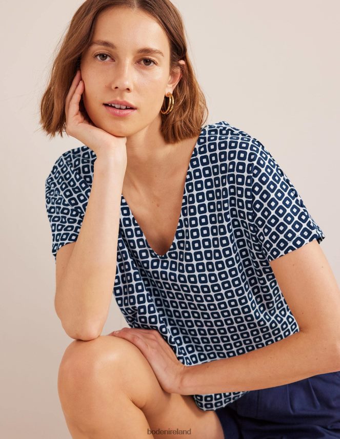 French Navy Cube Clothing Tie Back Jersey Top Boden Women L466L61605