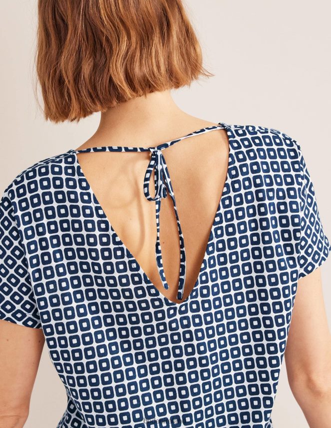 French Navy Cube Clothing Tie Back Jersey Top Boden Women L466L61605