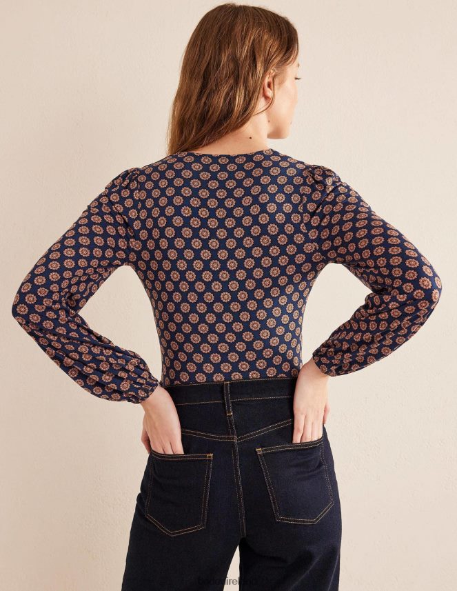 French Navy & Sunflower Clothing V-Neck Printed Top Boden Women L466L61709