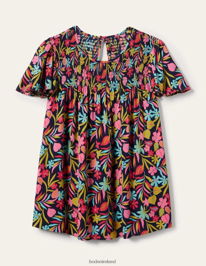 French Navy & Tropic Foliage Clothing Layla Printed Smocked Top Boden Women L466L61972