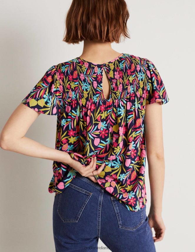 French Navy & Tropic Foliage Clothing Layla Printed Smocked Top Boden Women L466L61972
