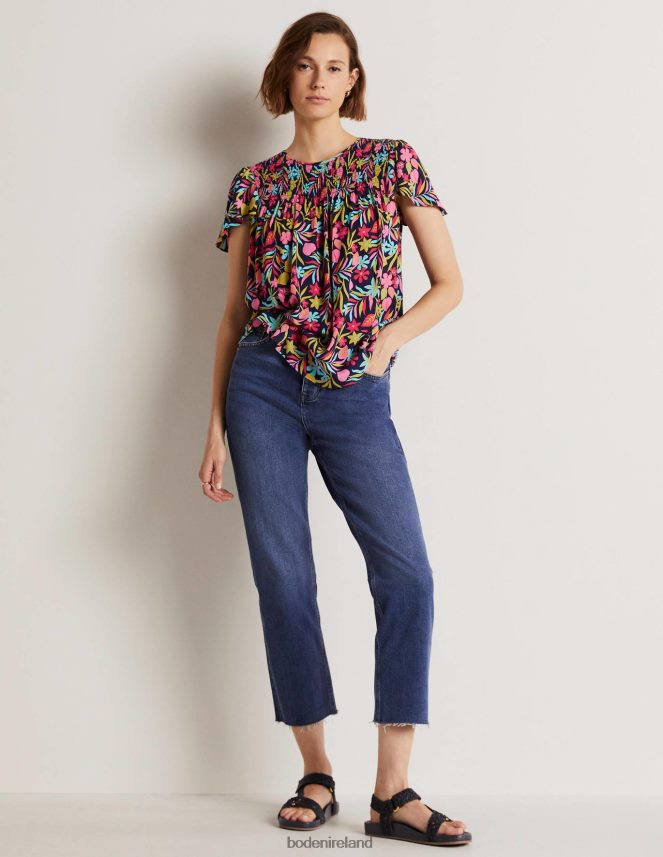 French Navy & Tropic Foliage Clothing Layla Printed Smocked Top Boden Women L466L61972