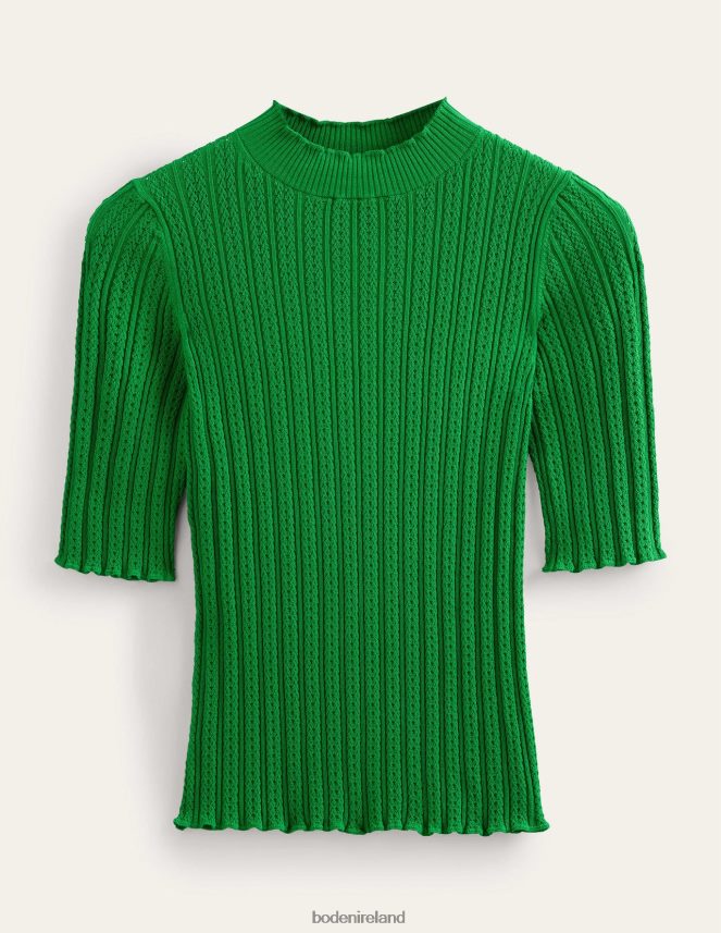 Green Bee Clothing Ribbed Pointelle High Neck Top Boden Women L466L61332