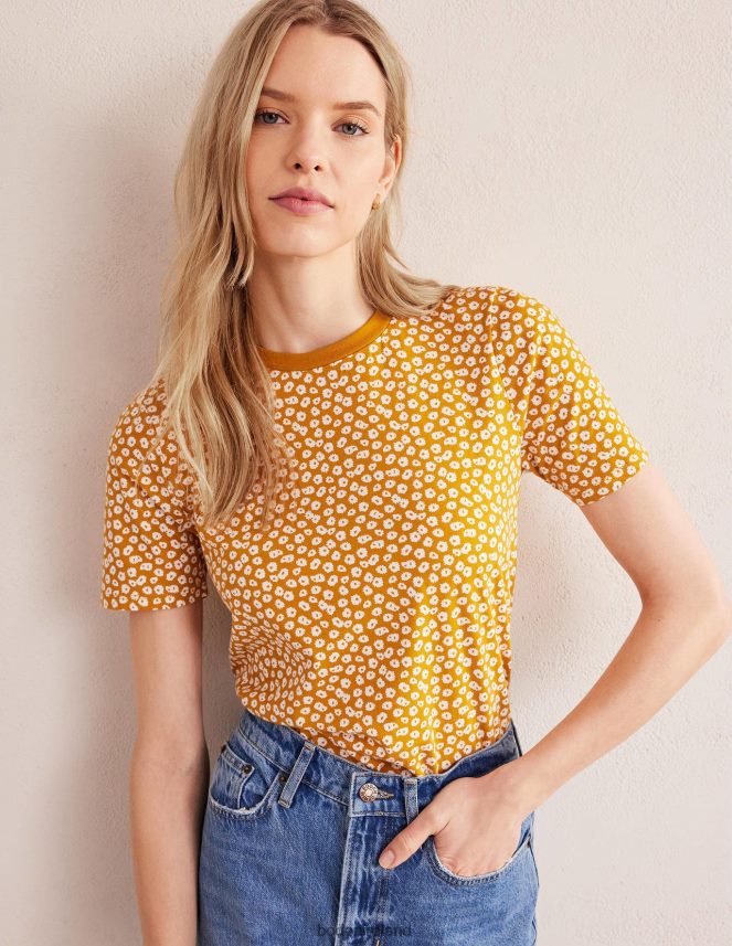 Harvest Gold & Peony Stamp Clothing Printed Crew Neck T-Shirt Boden Women L466L61964