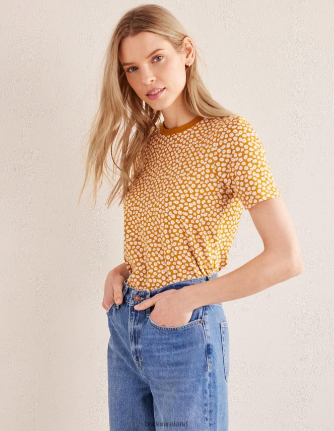 Harvest Gold & Peony Stamp Clothing Printed Crew Neck T-Shirt Boden Women L466L61964