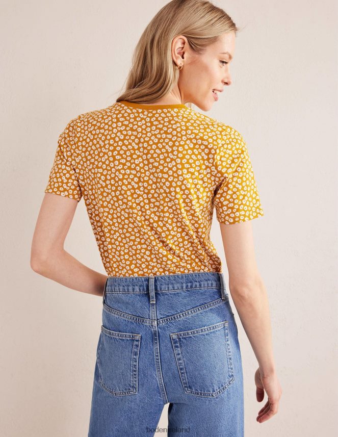 Harvest Gold & Peony Stamp Clothing Printed Crew Neck T-Shirt Boden Women L466L61964