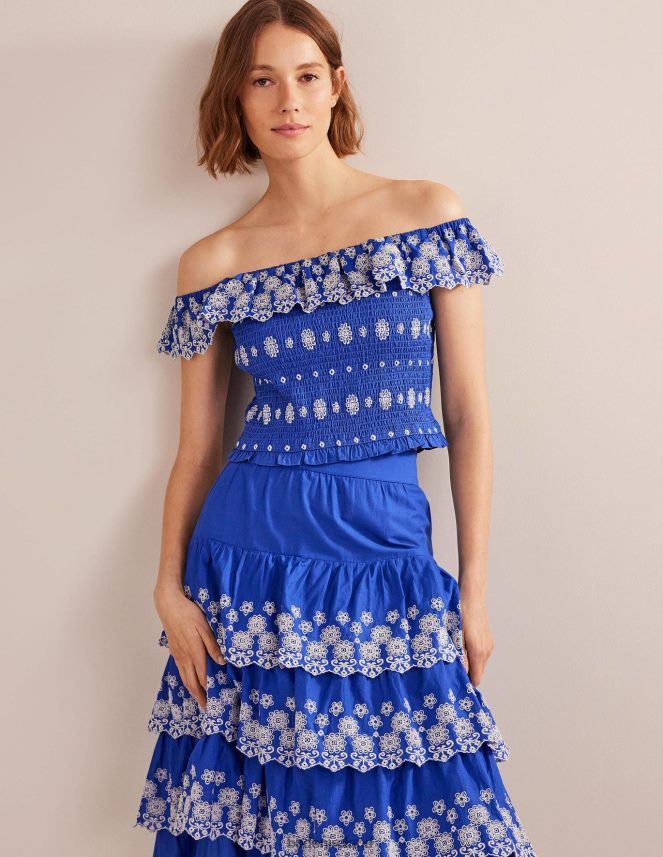 Island Sapphire Clothing Off Shoulder Broderie Top Boden Women L466L61099