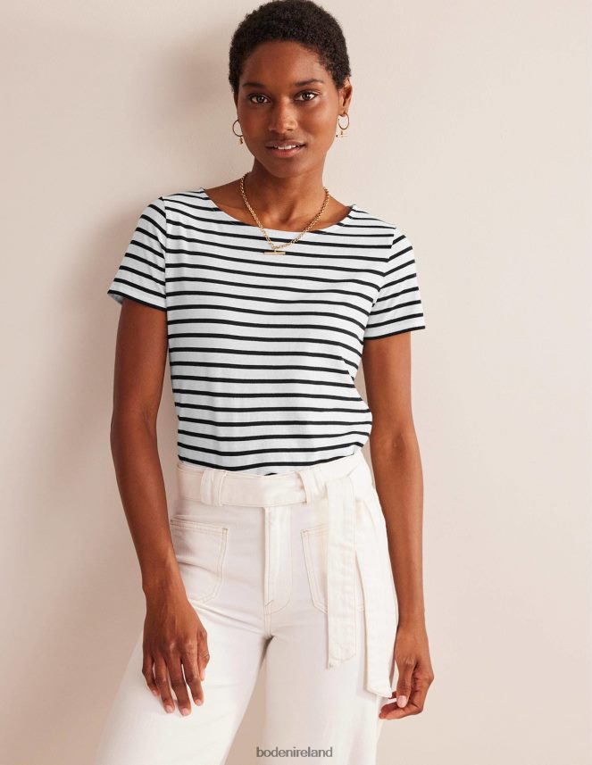 Ivory & Black Clothing Ella Short Sleeve Breton Boden Women L466L6193