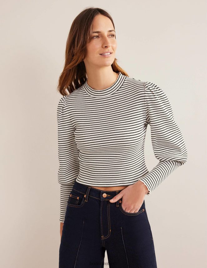 Ivory/Black Clothing Sleeve Detail Ribbed Top Boden Women L466L61493