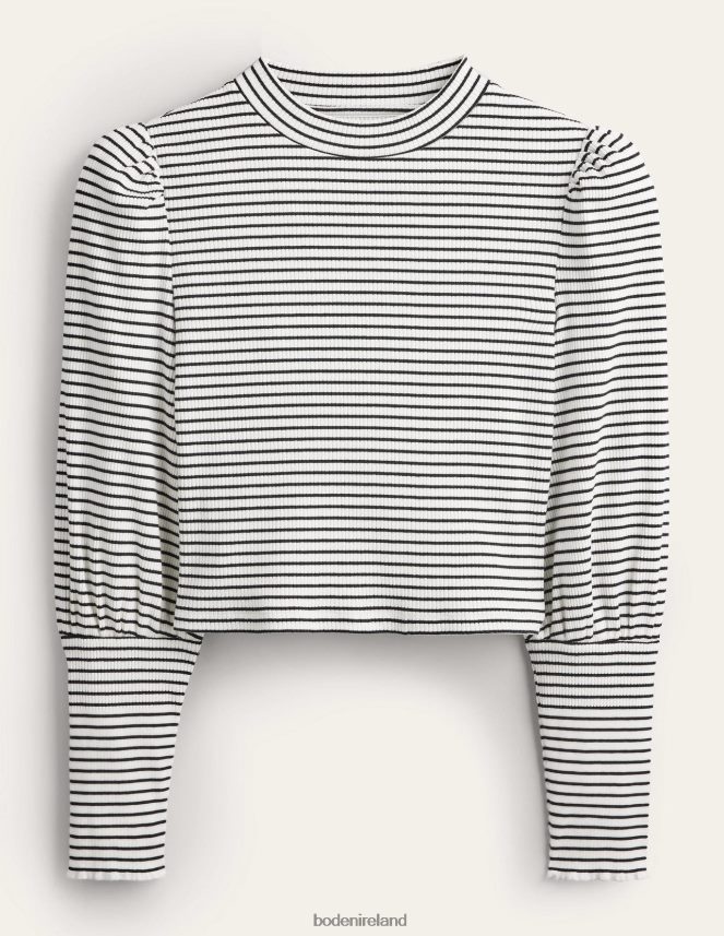 Ivory/Black Clothing Sleeve Detail Ribbed Top Boden Women L466L61493