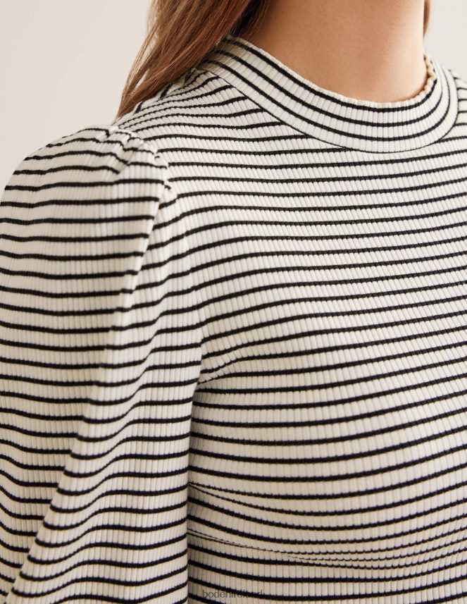 Ivory/Black Clothing Sleeve Detail Ribbed Top Boden Women L466L61493