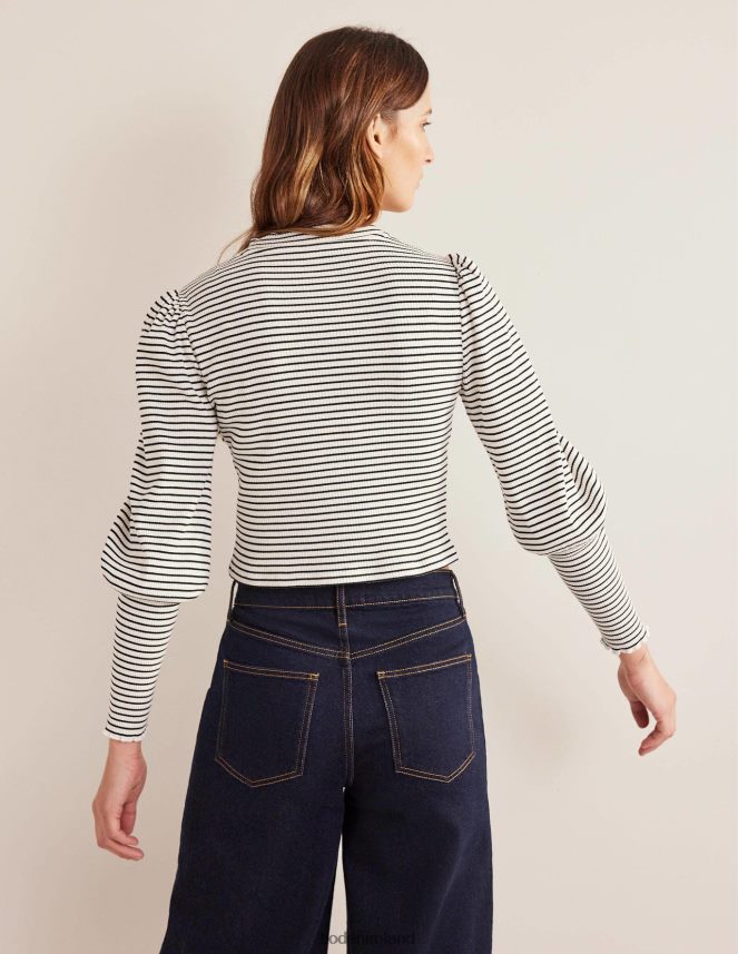 Ivory/Black Clothing Sleeve Detail Ribbed Top Boden Women L466L61493
