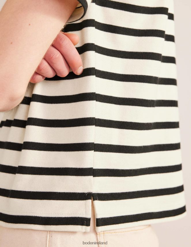 Ivory/Black Stripe Clothing Boat Neck Striped T-Shirt Boden Women L466L6944